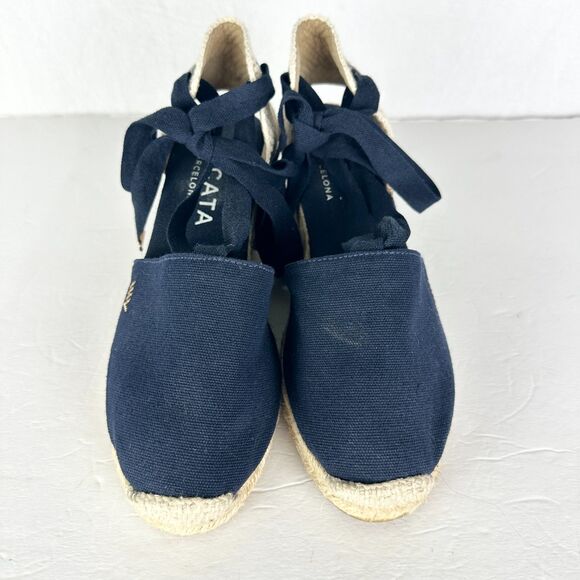 Viscata Escala Canvas Espadrille Wedges Size 39 US 8 Navy Blue Lace Up Handmade - Picture 8 of 10